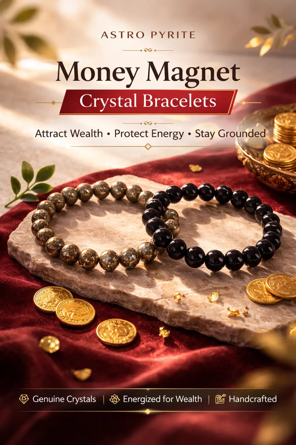 Money Magnet Combo by AstroPyrite [Pyrite bracelet + Black Obsidian Bracelet]