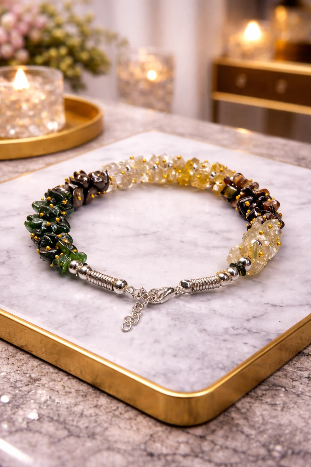 Dhan Yog Chips Bracelet + Raw Selenite Plate