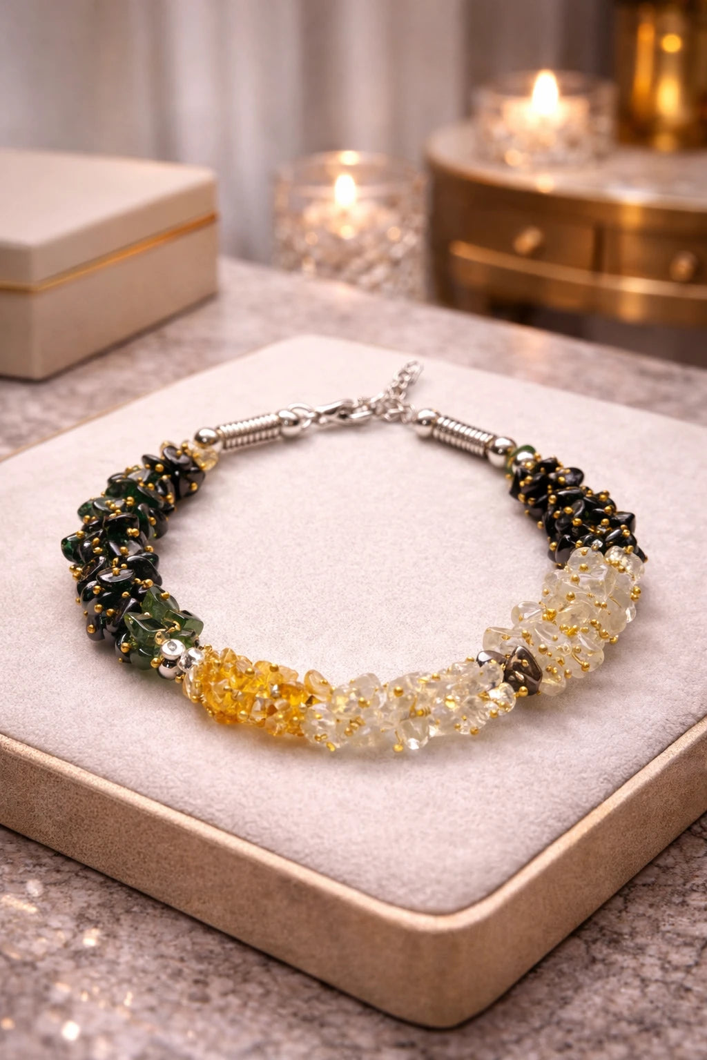 Dhan Yog Chips Bracelet + Raw Selenite Plate