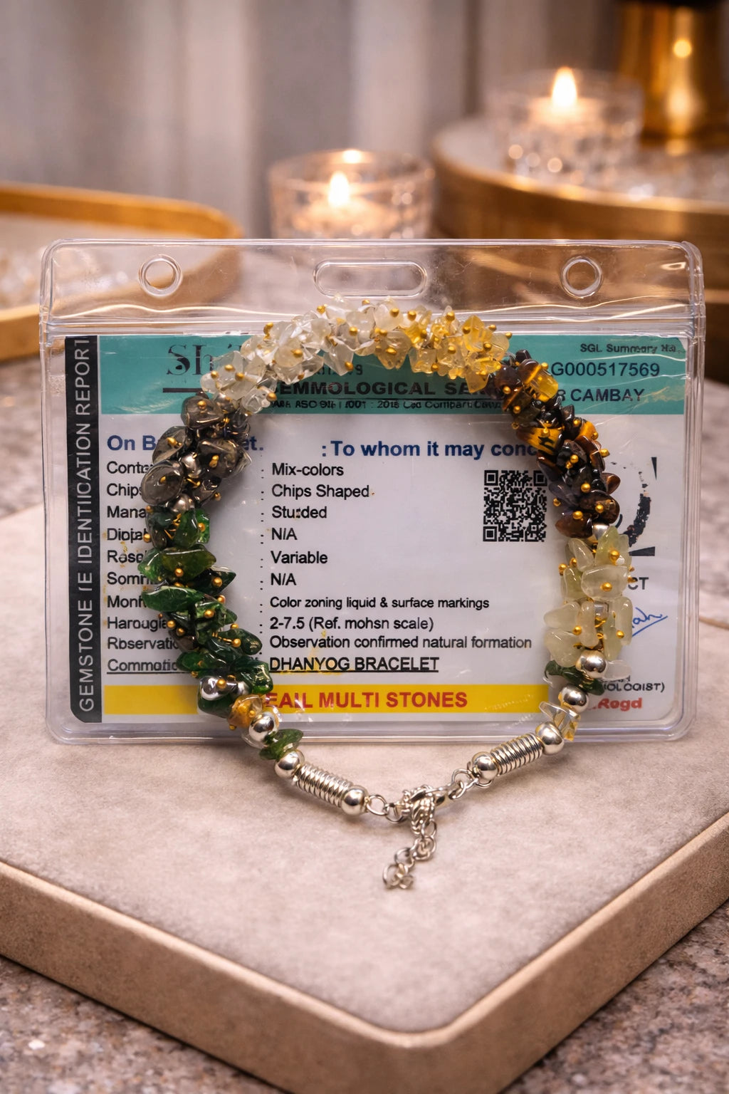 Dhan Yog Chips Bracelet + Raw Selenite Plate